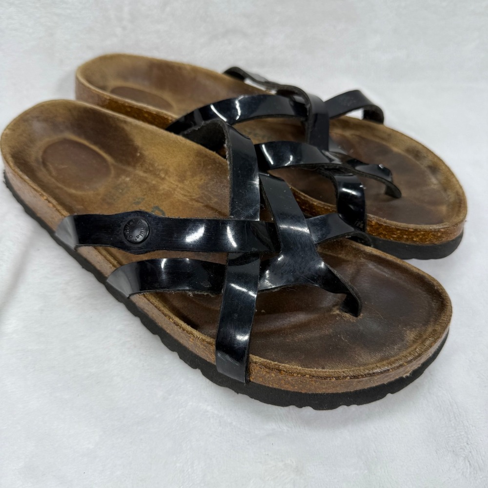 Birkenstock Betula Vinja Black Faux Patent Leather Strappy Sandals Size 40N US 9